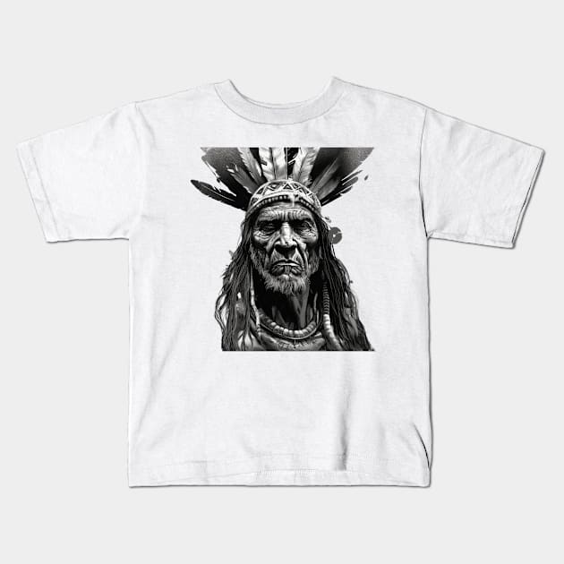 Ayahuasca And the Old Shaman Black and White Kids T-Shirt by FrogandFog